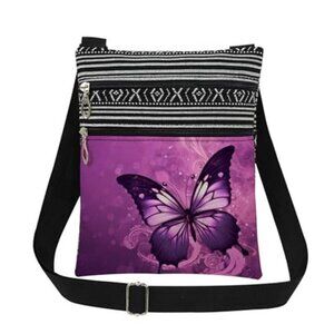 Purple Butterfly Floral Print Women Crossbody Bag Outdoor Travel Daily Use Bag
